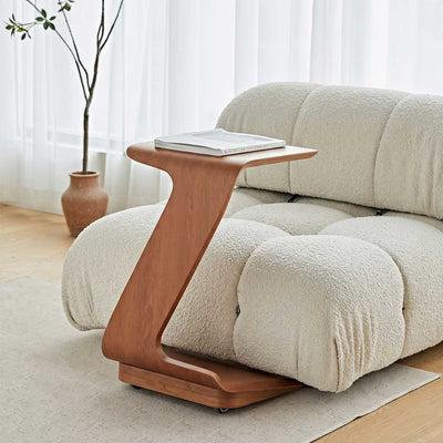 Modern Bentwood C-Shaped Side Table with Wheels for Sofa & Bed