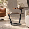 Modern Solid Walnut Leaf Tiered End Table with Marble Base
