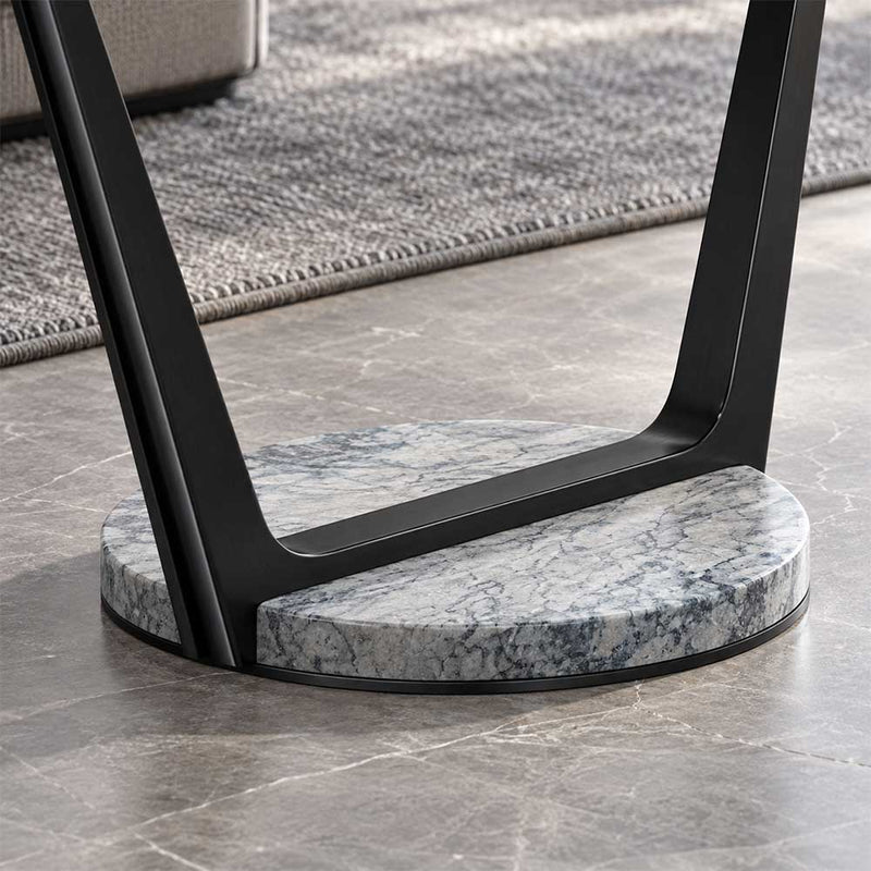 Modern Solid Walnut Leaf Tiered End Table with Marble Base