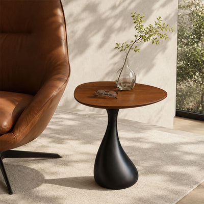 Solid Wood Italian Minimalist Artistic Side Table with Walnut Top