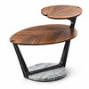 Modern Solid Walnut Leaf Tiered End Table with Marble Base