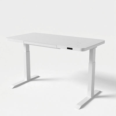 Standing Desk Ergonomic Height Adjustable Sit Home Office (White, Glass)