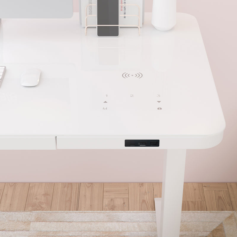 Standing Desk Ergonomic Height Adjustable Sit Home Office (White, Glass)