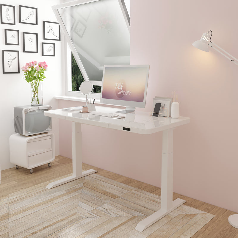 Standing Desk Ergonomic Height Adjustable Sit Home Office (White, Glass)