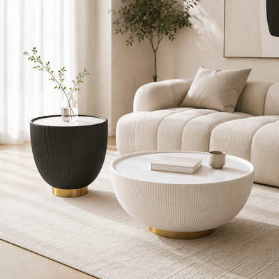 Bowl-Shaped Round Stone Slab Coffee Table