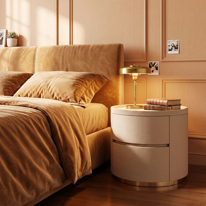 Solid Wood Oval Nightstand with Stone Top