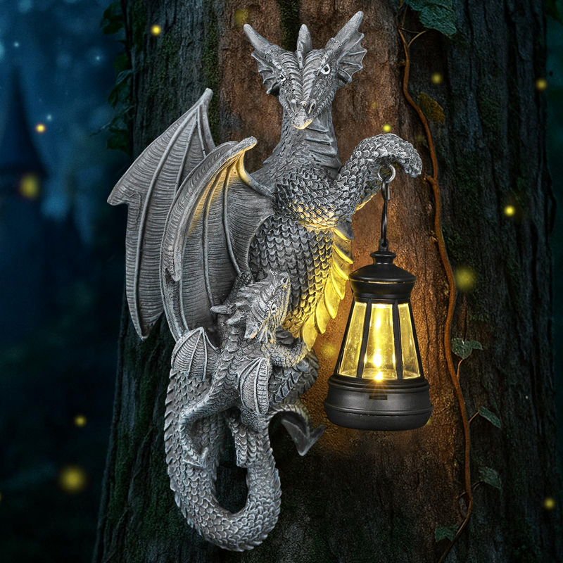 Solar Garden Decor Dragon Tree Hugger Garden Statues Lawn Ornaments for Outside Balcony Yard Whimsical Art Outdoor,Medieval Fantasy Christmas Decor