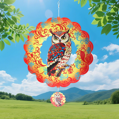 Wind Spinners Outdoor, IDEA SHOW 12In Stainless Steel Wind Spinners Outside, 3D Kinetic Hanging Sculpture, Rustproof Metal Garden Decor Ornaments for Yard Art, Women, Men, Holidays (Brown Owl)