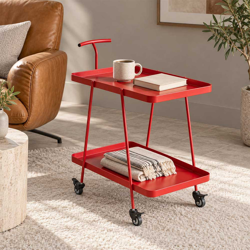 Modern 2-Tier Metal Rolling Bar Cart Side Table with Lockable Wheels