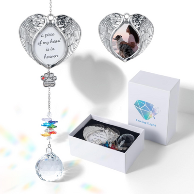 Dog Memorial Suncatcher, Gifts for Loss of Dog, IDEA SHOW Pet Sympathy Suncatcher with Personalized Photos, Heart Shaped Cat Bereavement Ornament, Thoughtful Cat Death Remembrance Gift for Pet Lovers