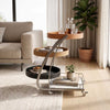 Modern 4-Tier Rolling Bar Cart with Saddle Leather Trays