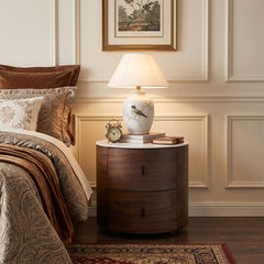 Walnut Nightstand with Round Rock Slab Top