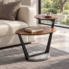 Modern Solid Walnut Leaf Tiered End Table with Marble Base