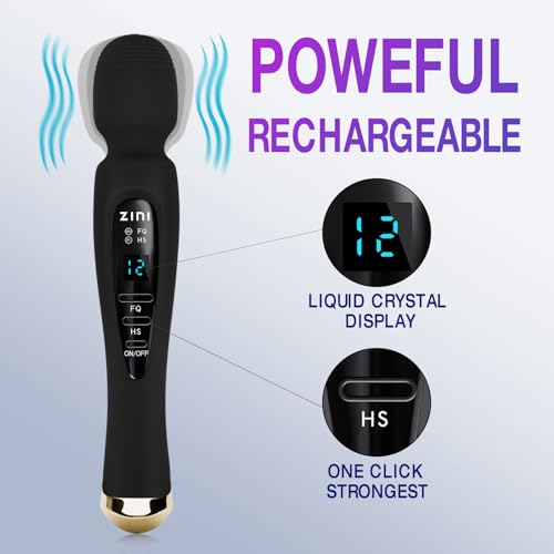 Vibrator Wand Massager for Women -Adult Sex Toys Features LCD Display & 12 Vibration Modes, Rechargeable, Waterproof & Ultra Quiet - Ideal Personal Massager Gift for Her and Couples Play (Black)