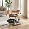 Modern 4-Tier Rolling Bar Cart with Saddle Leather Trays