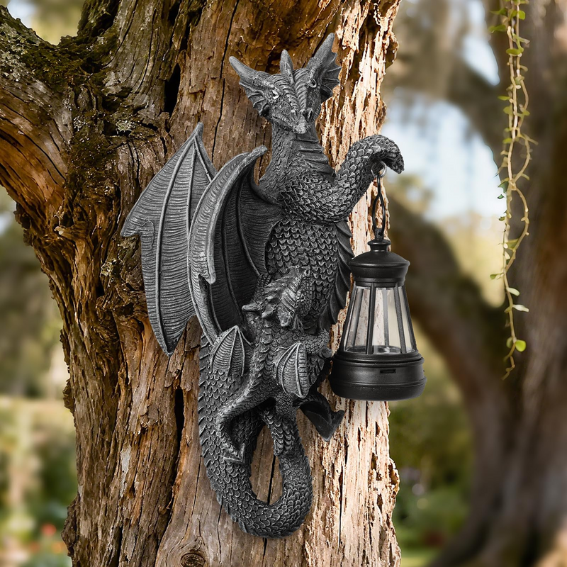 Solar Garden Decor Dragon Tree Hugger Garden Statues Lawn Ornaments for Outside Balcony Yard Whimsical Art Outdoor,Medieval Fantasy Christmas Decor