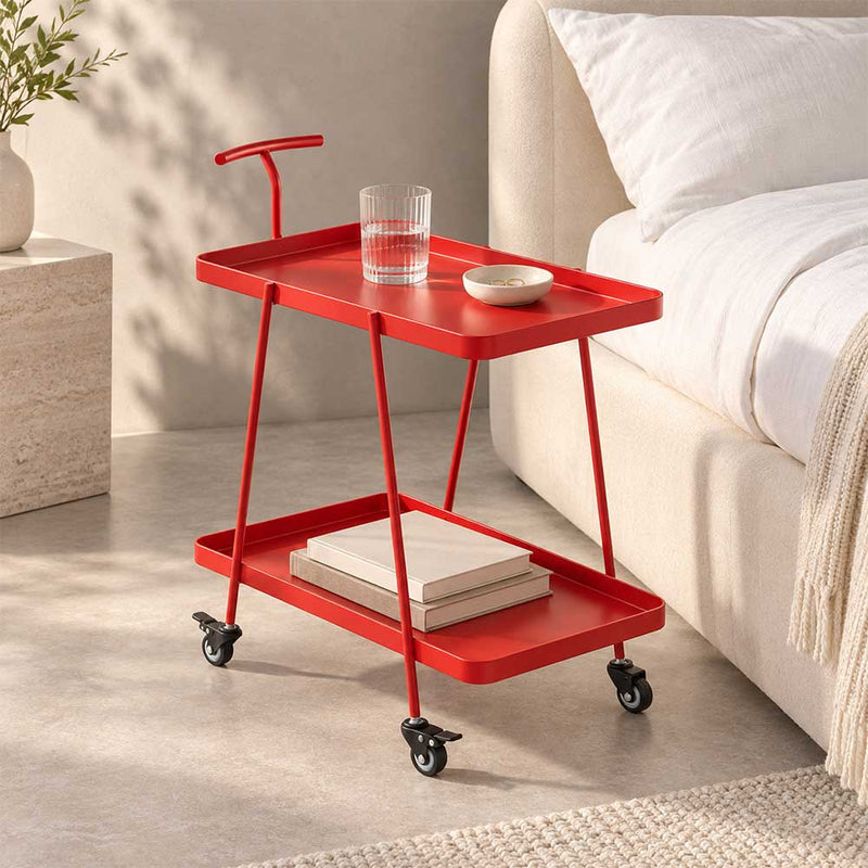 Modern 2-Tier Metal Rolling Bar Cart Side Table with Lockable Wheels