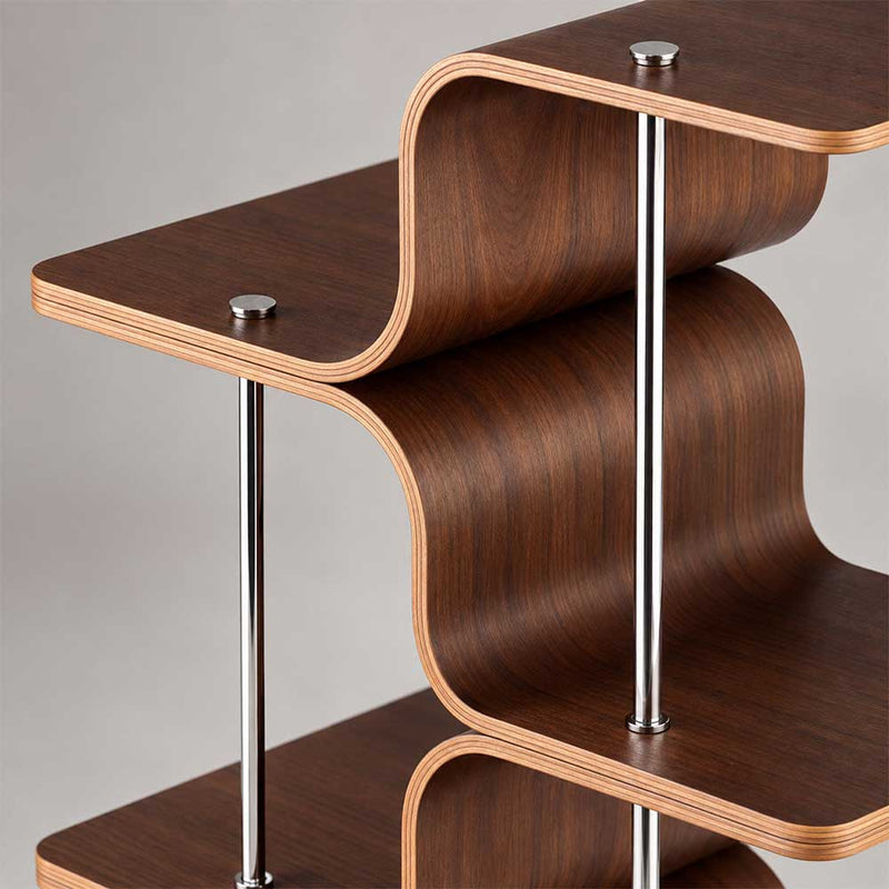 Modern Curved Plywood Corner Bookshelf Freestanding Display Rack