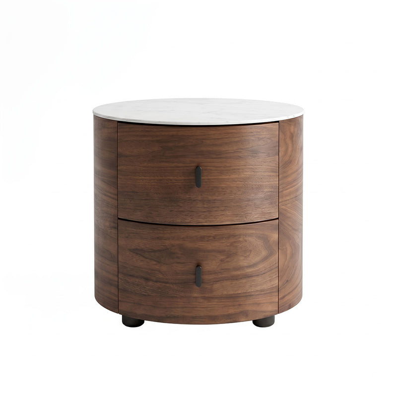 Walnut Nightstand with Round Rock Slab Top
