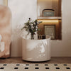 Cream White Curved Single Door Nightstand with Drawer