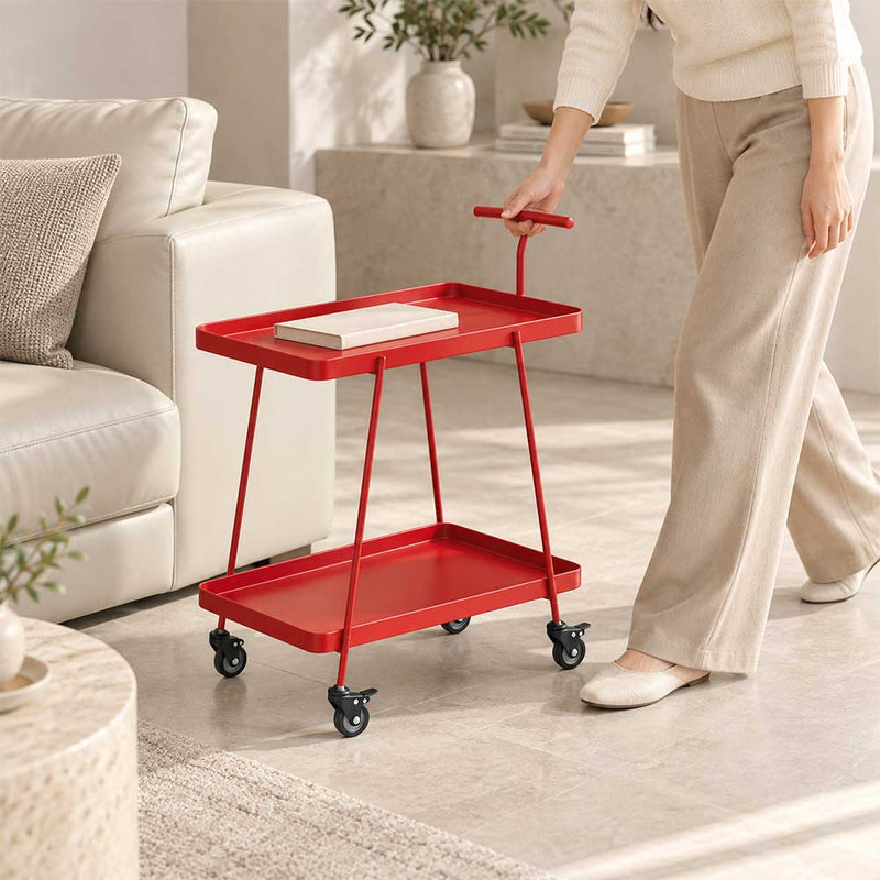 Modern 2-Tier Metal Rolling Bar Cart Side Table with Lockable Wheels