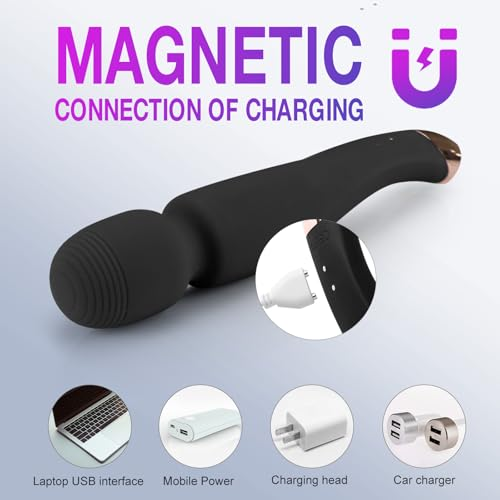 Vibrator Wand Massager for Women -Adult Sex Toys Features LCD Display & 12 Vibration Modes, Rechargeable, Waterproof & Ultra Quiet - Ideal Personal Massager Gift for Her and Couples Play (Black)