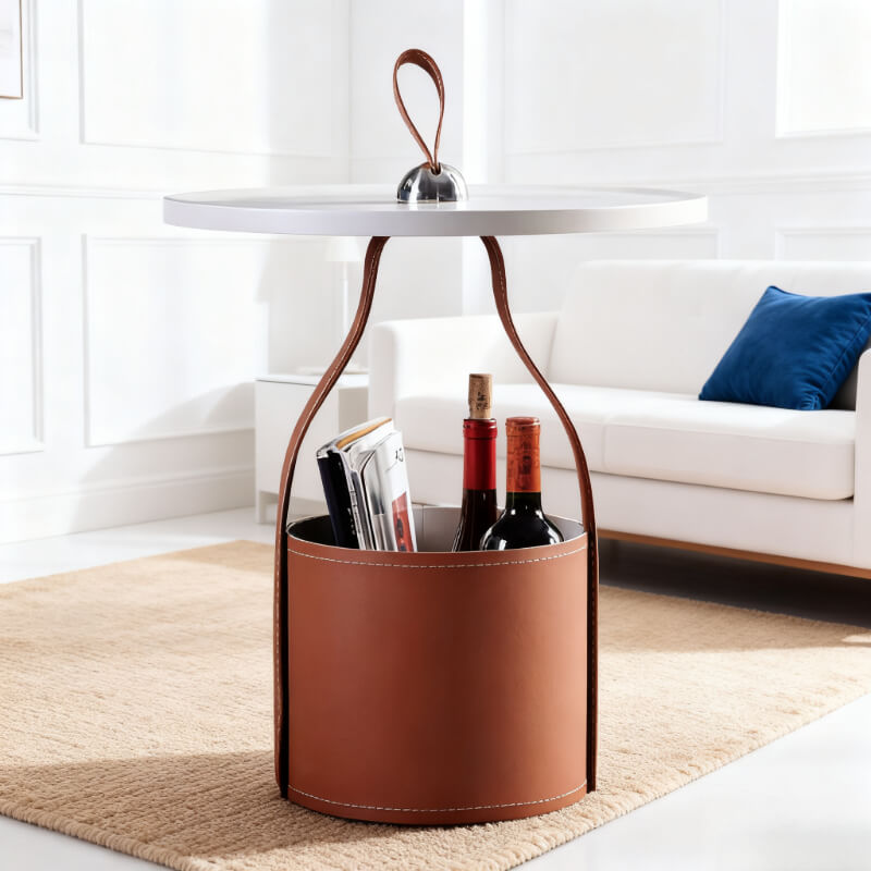Italian Minimalist Round Coffee Table with Storage