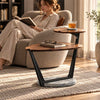 Modern Solid Walnut Leaf Tiered End Table with Marble Base