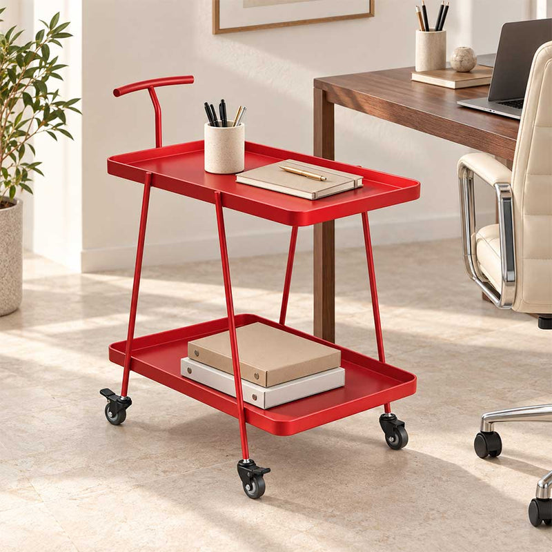 Modern 2-Tier Metal Rolling Bar Cart Side Table with Lockable Wheels