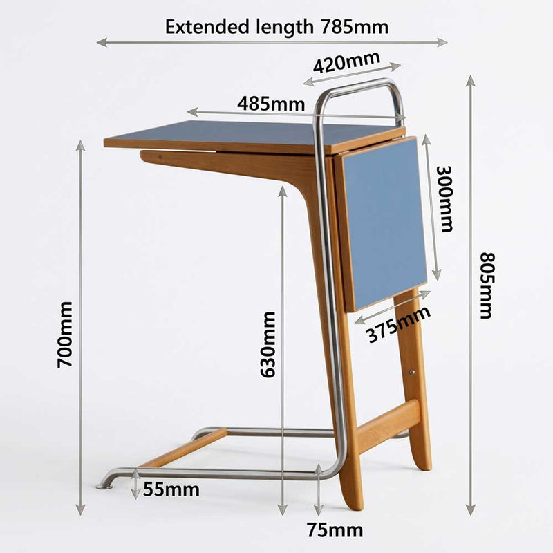 Modern Folding C-Shaped Side Table with Fenix Top & Solid Beech Wood
