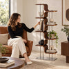 Modern Curved Plywood Corner Bookshelf Freestanding Display Rack