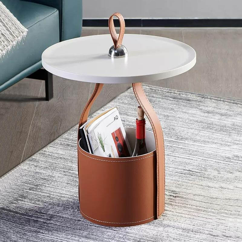 Italian Minimalist Round Coffee Table with Storage