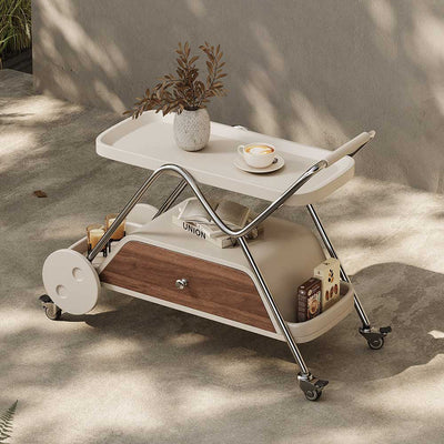 Modern Danish Mobile Bar Cart & End Table with Storage Drawer