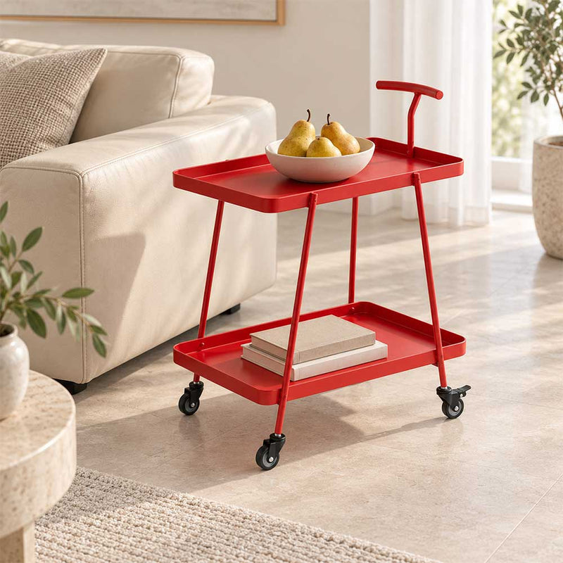 Modern 2-Tier Metal Rolling Bar Cart Side Table with Lockable Wheels