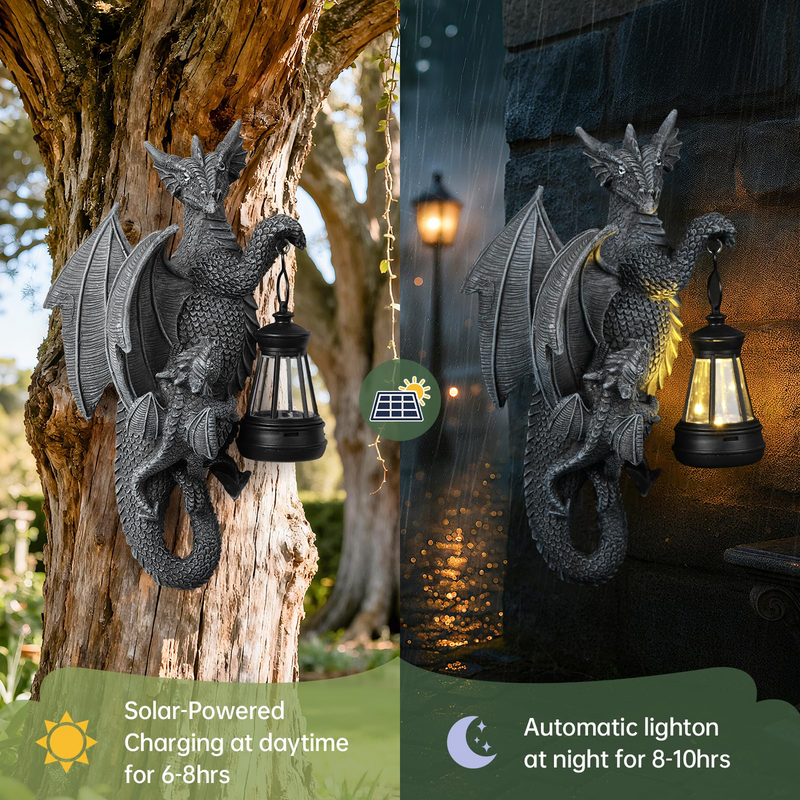 Solar Garden Decor Dragon Tree Hugger Garden Statues Lawn Ornaments for Outside Balcony Yard Whimsical Art Outdoor,Medieval Fantasy Christmas Decor