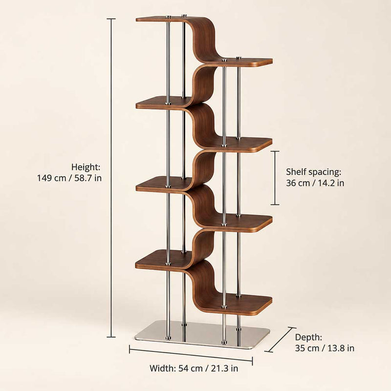 Modern Curved Plywood Corner Bookshelf Freestanding Display Rack