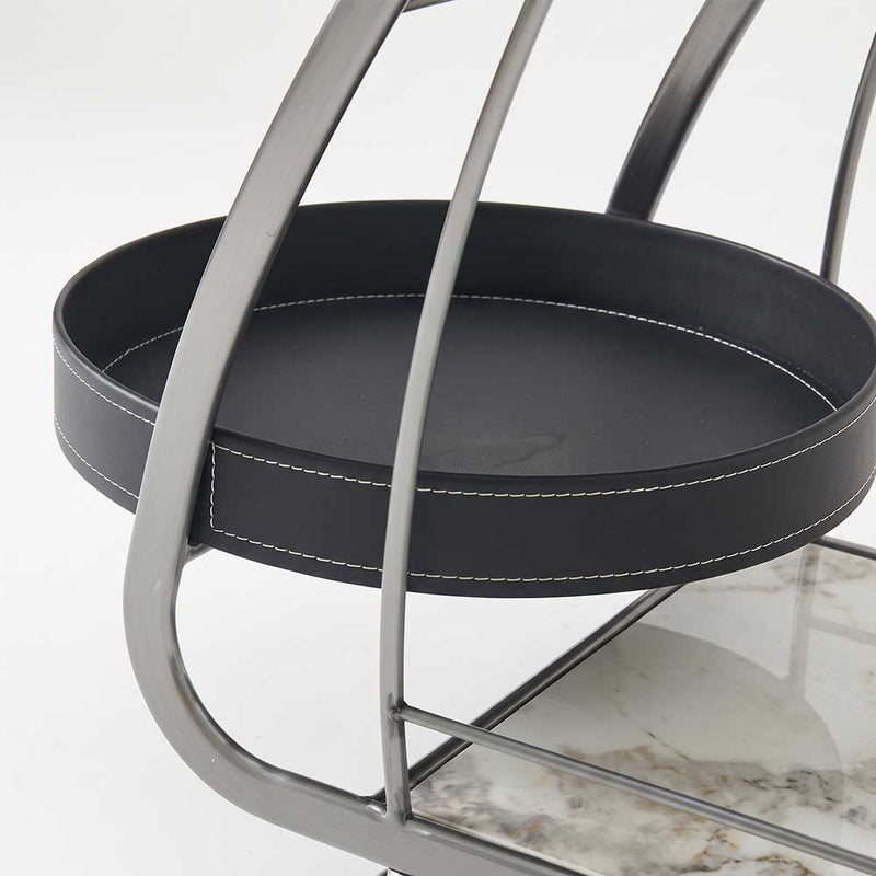 Modern 4-Tier Rolling Bar Cart with Saddle Leather Trays