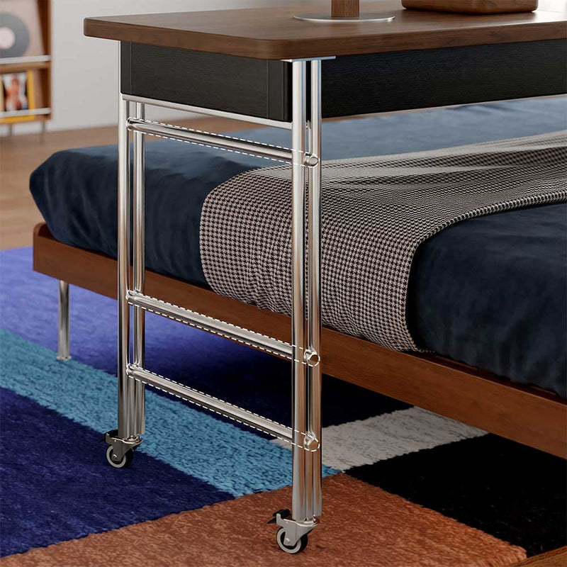 Solid Wood Cross Bed Table with Wheels - Walnut Desktop