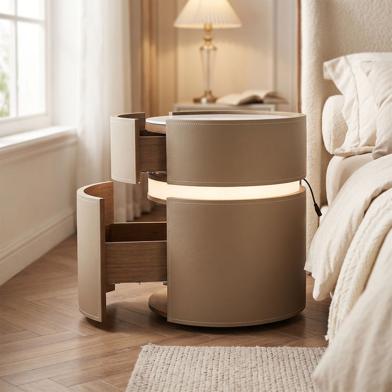 Minimalist Smart Nightstand in Saddle Leather