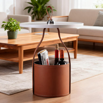 Italian Minimalist Round Coffee Table with Storage
