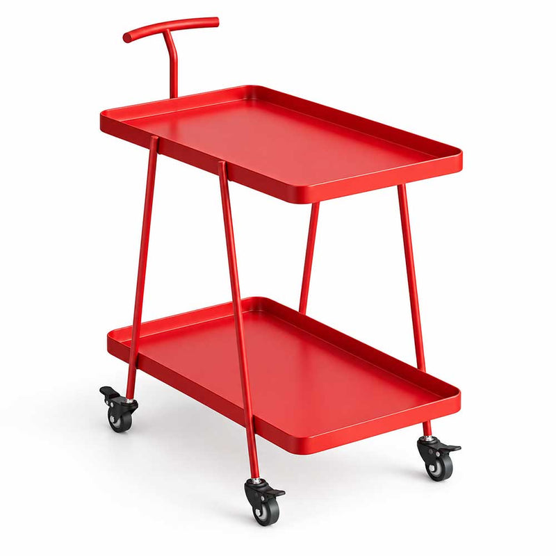 Modern 2-Tier Metal Rolling Bar Cart Side Table with Lockable Wheels