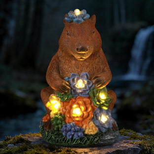 Ayadon Solar Capybara Statue Outdoor Decor,Capybara Figurines with Flower LED Light,Zen Friend for Patio Pond,Yoga Garden Spaces,Housewarming for Women