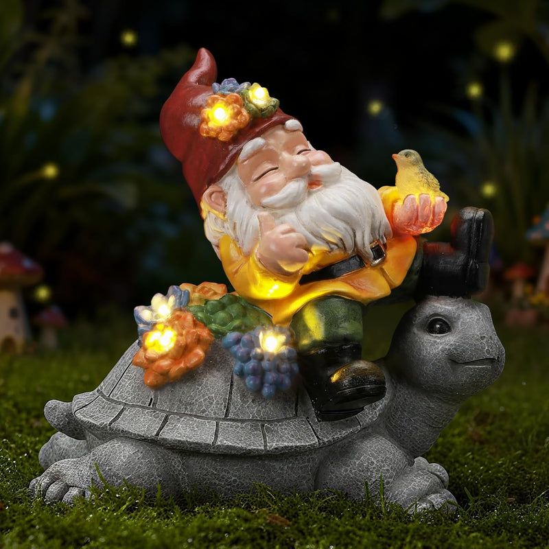 Ayadon Solar Gnome Statue Outdoor Decor,Gnome Figurines with Flower LED Light for Garden Decorations for Patio Lawn Balcony Fairy Gardens,Housewarming Gifts for Women Mom
