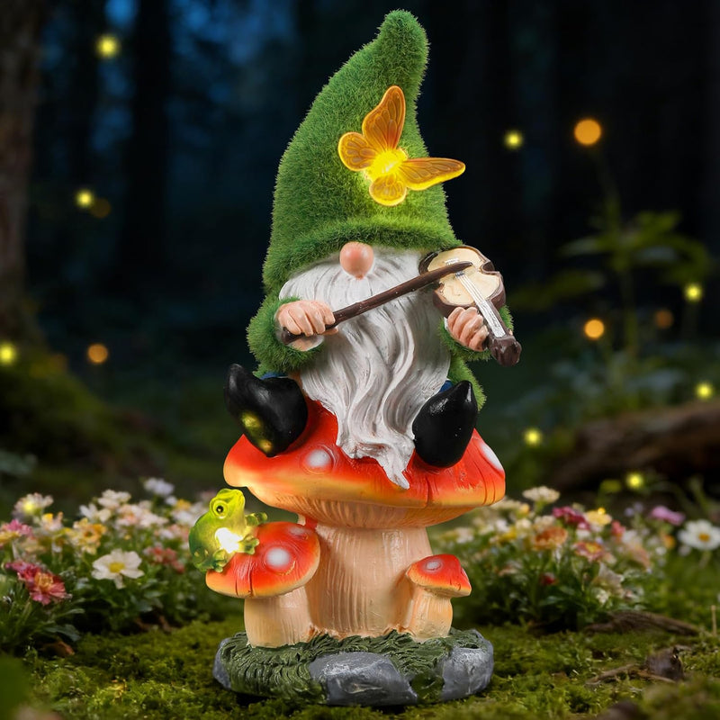 Ayadon Solar Gnome Statue Outdoor Decor,Gnome Figurines with Flower LED Light for Garden Decorations for Patio Lawn Balcony Fairy Gardens,Housewarming Gifts for Women Mom