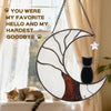 Ayadon Cat Memorial Suncatcher, Handmade Stained Glass Window Haninging Suncatcher, Pet Memorial Gift for Cat Loss, Sympathy Gift with Moon & Tree of Life for Pet Lovers