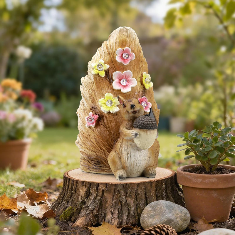 Solar Squirrel Statue Ourdoor Decor,Squirrel Figurines with Flower LED Light Decorations for Garden Woodland Patio Yard Porch, Housewarmng for Women Mom Grandma