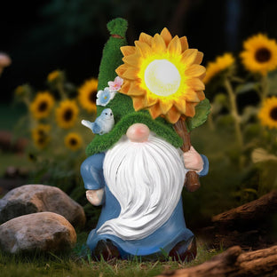 Solar Gnome Statue Outdoor Decor,Gnome Figurines with Glowing Sunflower LED Light Decoratons,for Garden Patio Yard Lawn Balcony,Housewarmng Christmas Fairytale Gifts for Women Mom Grandma