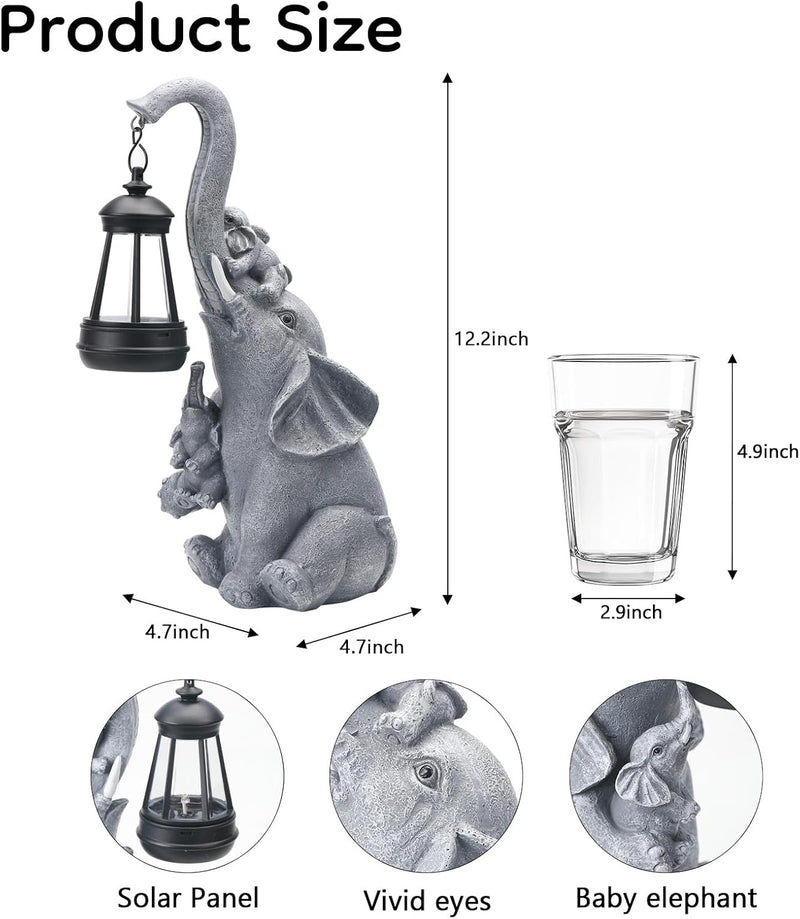 IDEA SHOW Solar Outdoor Garden Decor, Elephant Statue with Lantern for Patio, Yard Ornament and Lawn Decoration, Birthday Housewarming Gift for Mom, Wife, Gardeners