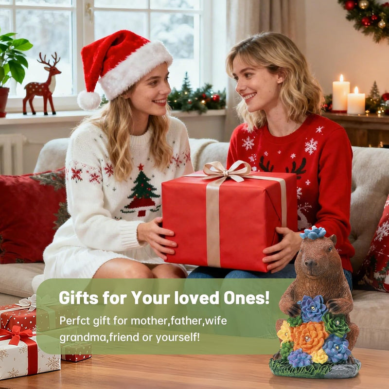 Ayadon Solar Capybara Statue Outdoor Decor,Capybara Figurines with Flower LED Light,Zen Friend for Patio Pond,Yoga Garden Spaces,Housewarming for Women