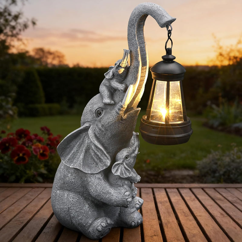 IDEA SHOW Solar Garden Outdoor Statue with 35 LED Lights, Elephant Figurine for Patio, Balcony, Courtyard, Lawn Ornaments, Unique Housewarming and Birthday Gifts for Women, Mom, Grandma, Elderly